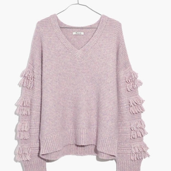 Madewell Fringe Sleeve Purple Sweater sz L - Picture 2 of 8